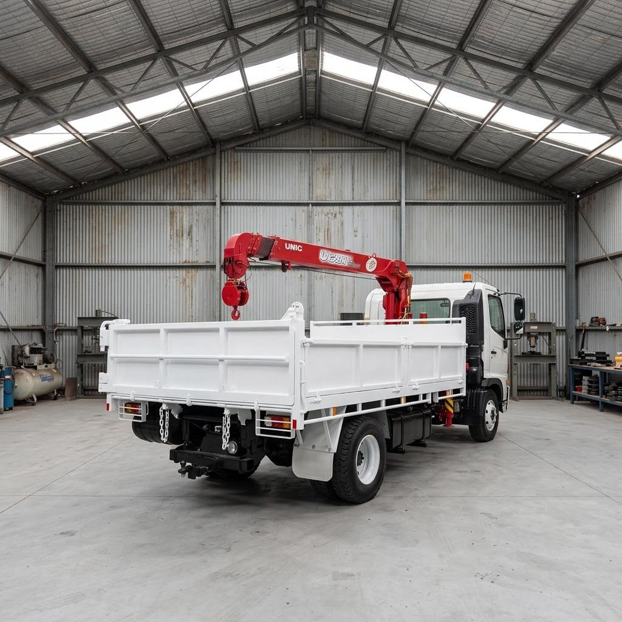 UNIC V290 knuckle-boom crane detail and load capacity plate