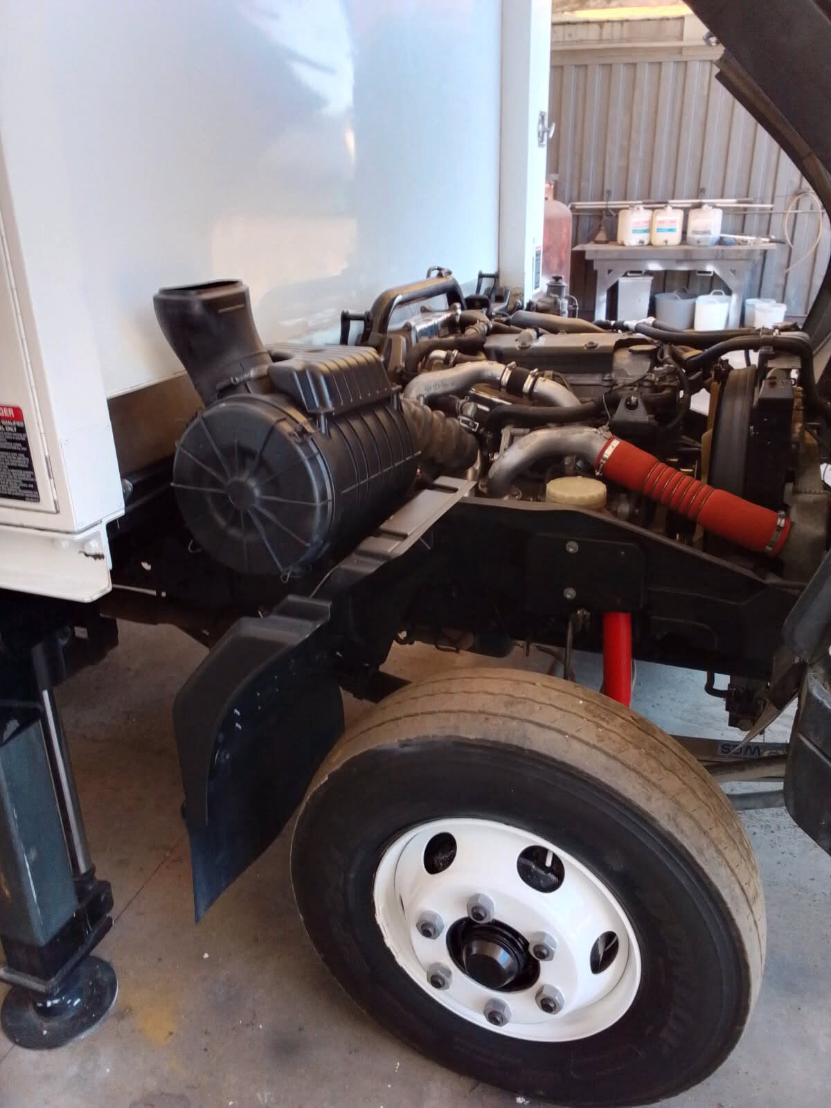 Isuzu Altec AT37G truck engine bay detail